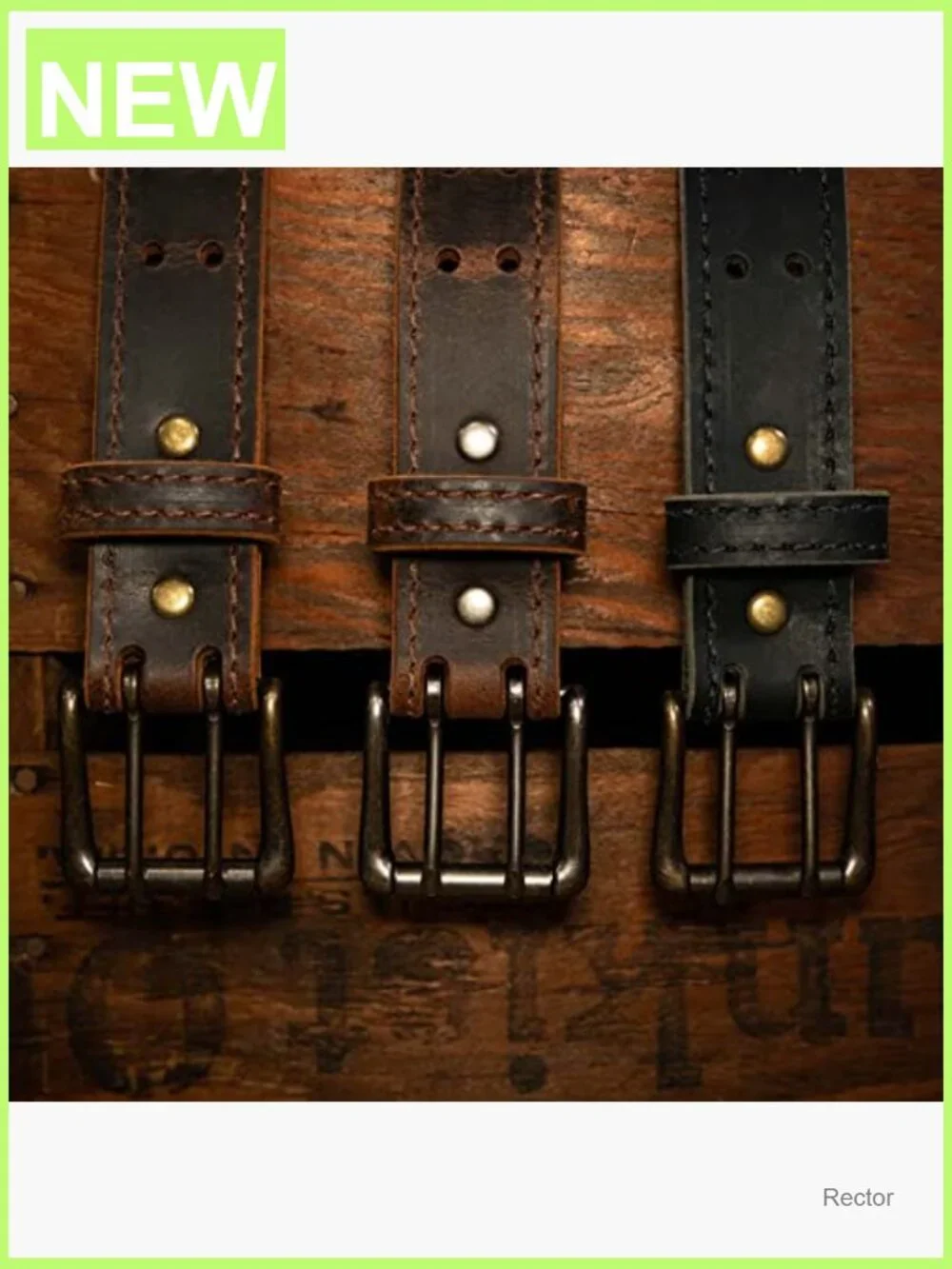 Vintage Retro Double Prong Leather Belt, 1.5